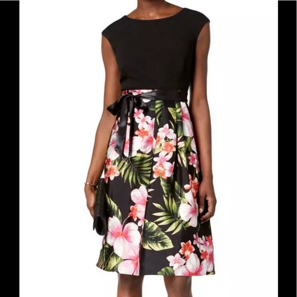 Women’s Formal Short Dress Sizes 14 16 Floral Fit & Flare Tie Waist Sangria Gown - Picture 5 of 8